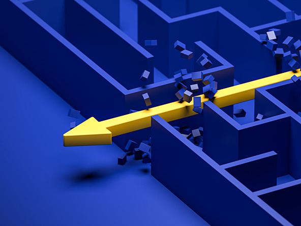yellow arrow emerging from blue maze